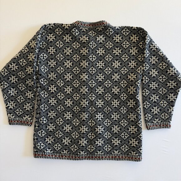 VINTAGE 80s Nordic Wool Cardigan Sweater Navy Blue L/XL - Picture 11 of 11